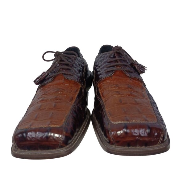 Giorgio Brutini Leather Crocodile Dress Shoe 8.5M Brown Square Toe Classic Style - Picture 3 of 11